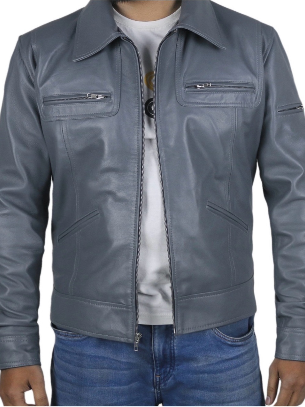 Laverapelle Mens 100% Authentic Genuine Lambskin Leather Jacket Grey